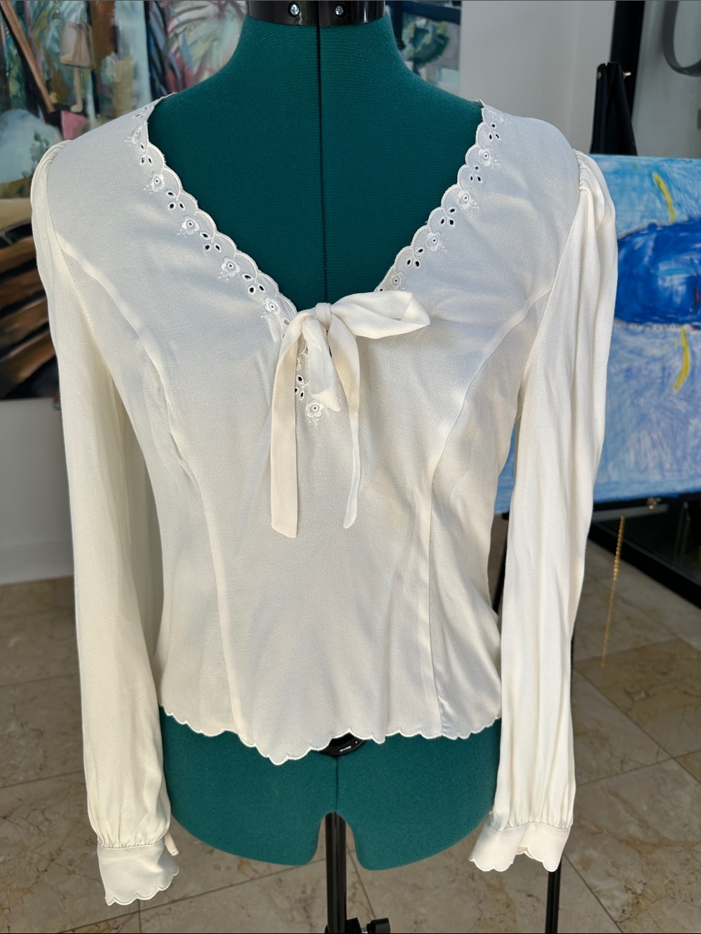 Reformation Cream Eyelet Tie-Front Blouse - Women Tops